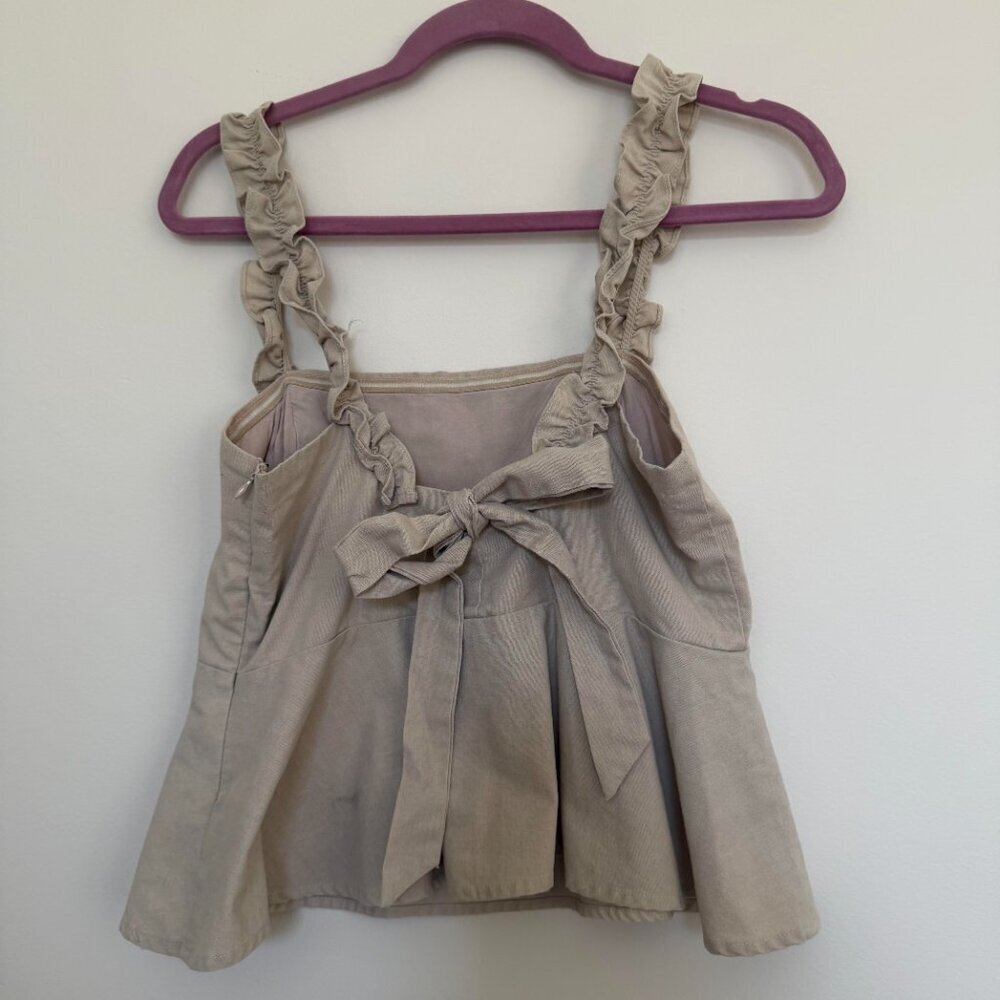 Lucca Ruffled Straps Linen Blend Peplum Top Summer Boho Chic Cottagecore -Medium - Picture 3 of 5